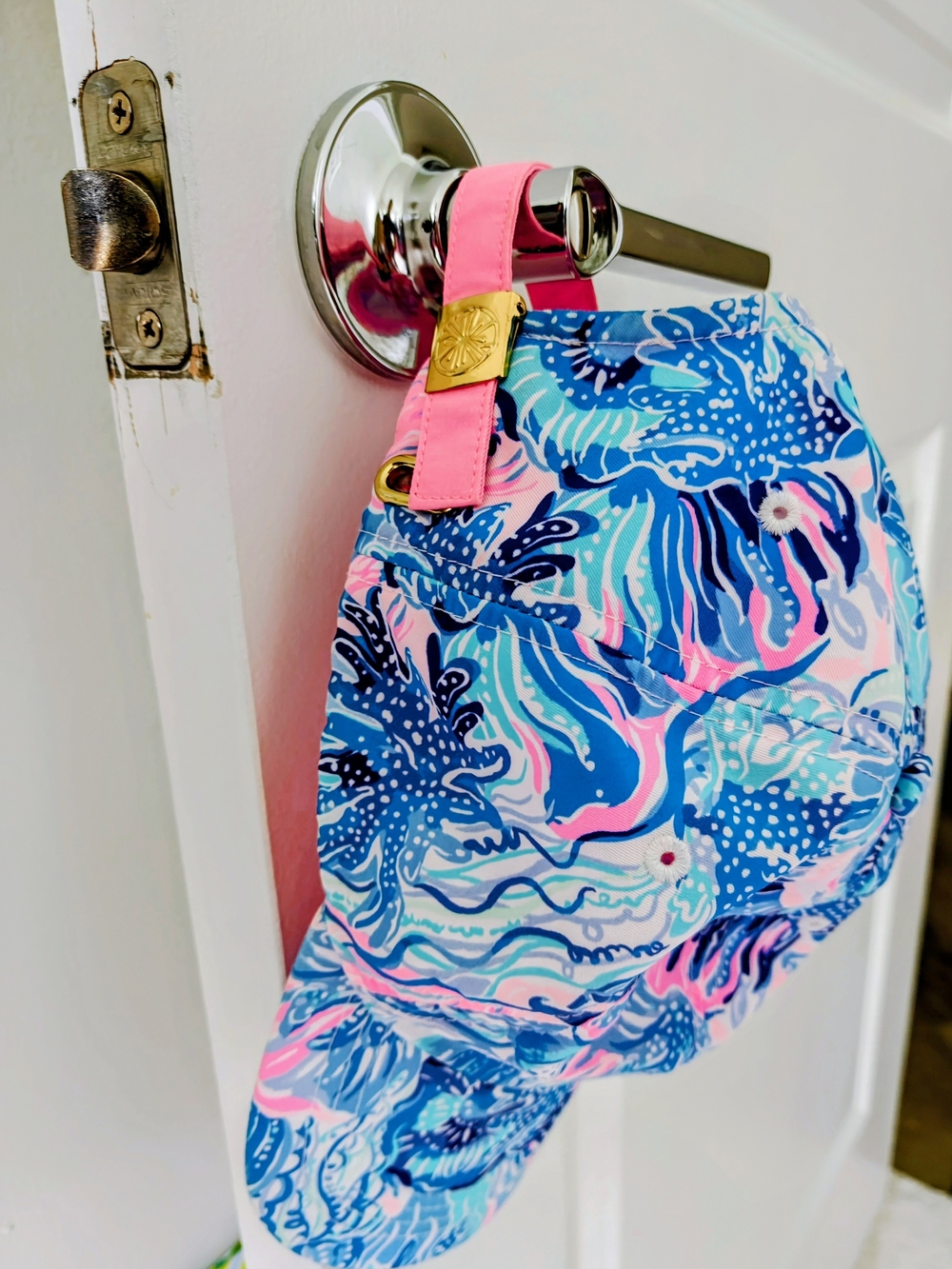 Lilly Pulitzer Blue Pink Patterned Baseball Cap